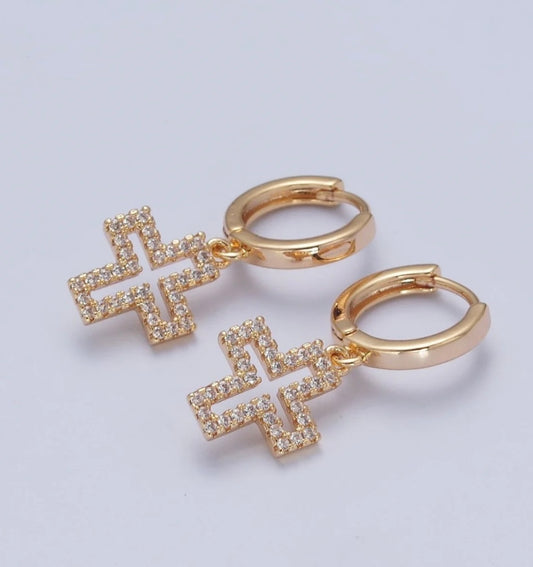 Hollow Cross Zirconia Earrings