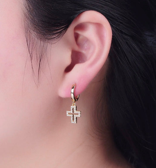 Hollow Cross Zirconia Earrings