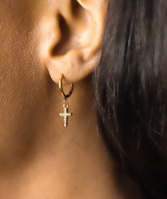 Dainty Cross Hoop Earring